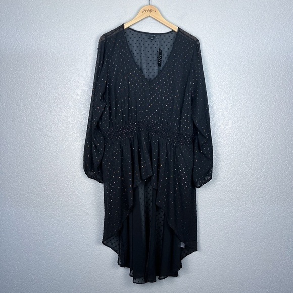 Torrid NWT Chiffon Rainbow Clip Dot Top, Black 3X - Whimsigoth, Semi-Sheer Shirt - Picture 4 of 12